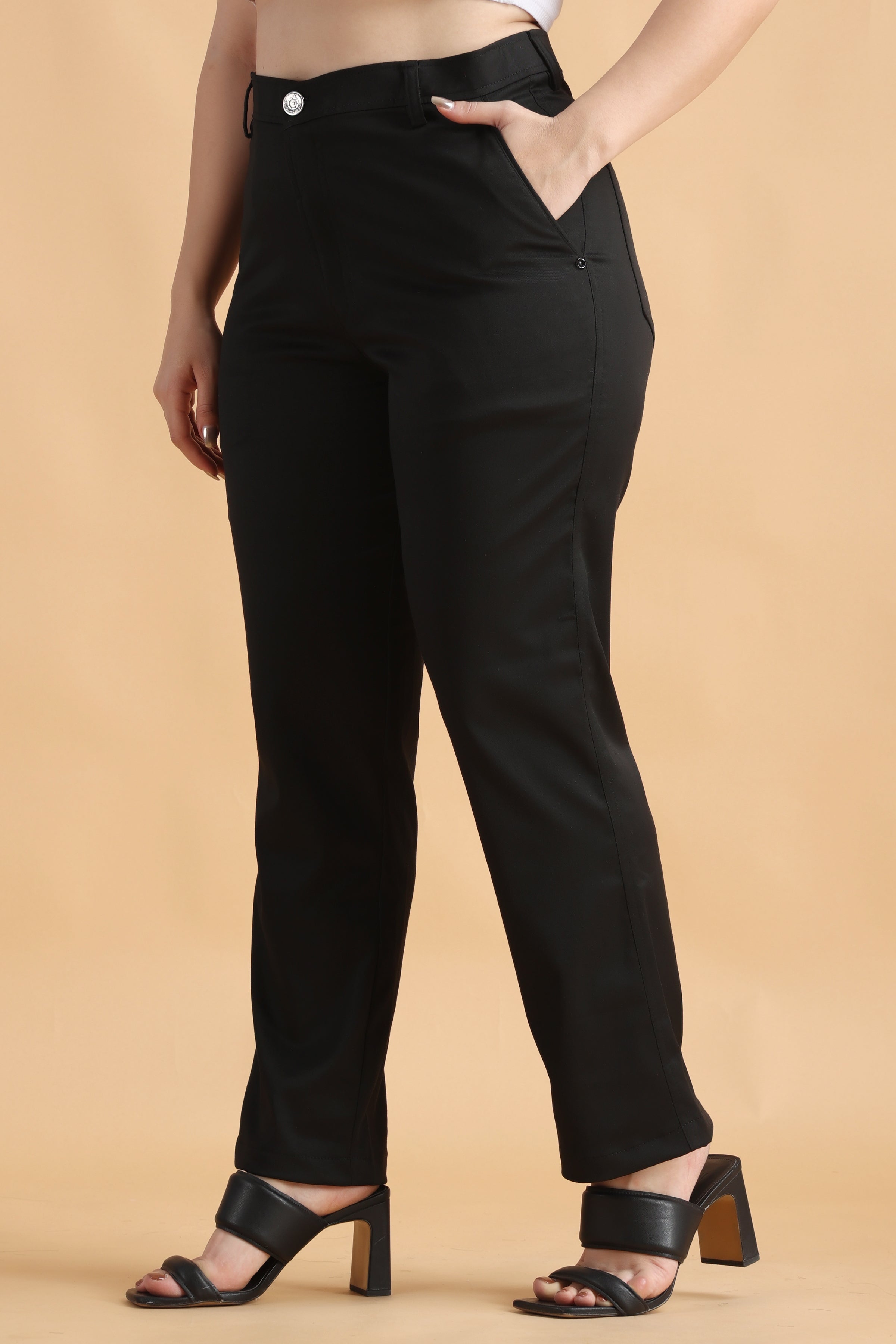 Buy Ankle Length Straight Fit Trouser Pants for Women/Girls (S, Black) at  Amazon.in